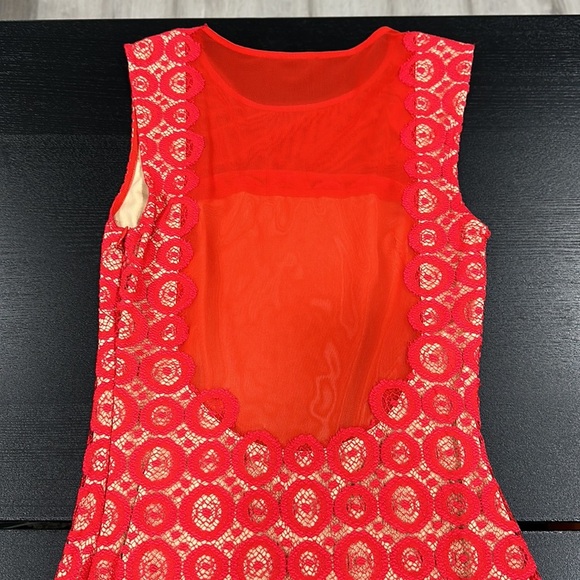 Bebe Red Lined Lace Bodycon Mini Dress with Mesh Inserts - XS - Picture 5 of 12
